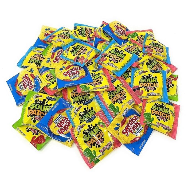 Bulk Gummy Candy Assortment – 1.5-Lbs Sour Patch Kids Original, Tropical And Watermelon, And Swedish Fish Minis – Sweet And Sour
