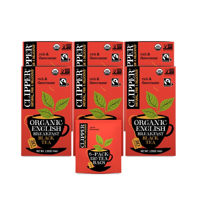 Clipper Tea, English Breakfast, Fairtrade, Organic, Plant-Based, Caffeinated British Tea, 6 Pack, 120 Unbleached Tea Bags