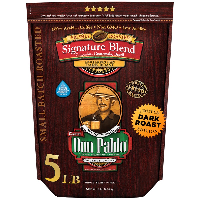 Don Pablo Signature Blend – Limited Edition Dark Roast Gourmet Coffee, 100% Arabica Whole Bean, Non-Gmo, Low Acidity, 5 Pound (5