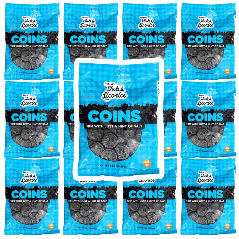 Dutch Licorice Coins, 5.29 Ounce Bags (Pack Of 12), Black Licorice Candy