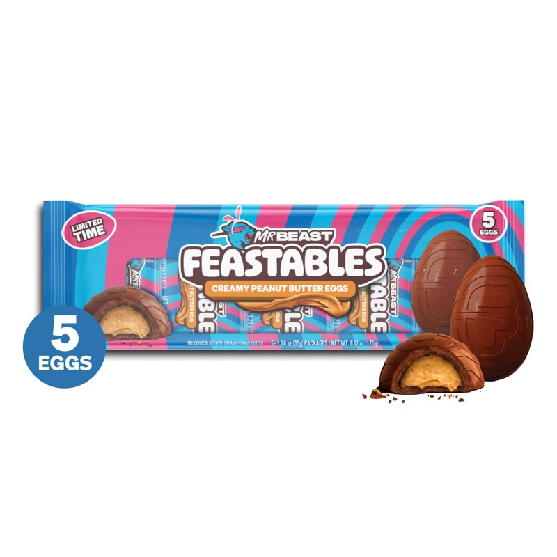 Feastables Easter Creamy Peanut Butter Eggs, 1.24 oz (5 count) – Delicious Chocolate Treats for Easter Celebrations