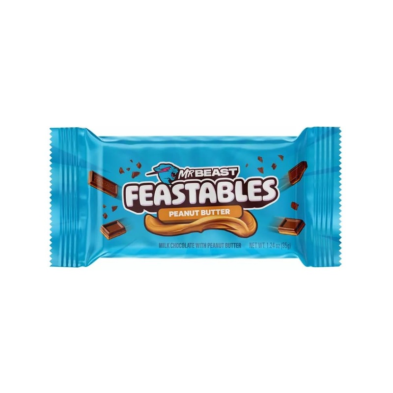 Feastables Peanut Butter Milk Chocolate Chocolate Bar, 1.24 Oz (35G), 24 Count