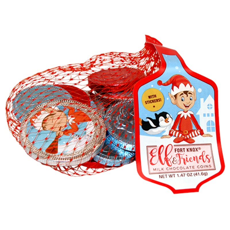 Fort Knox Elf & Friends Milk Chocolate Coins 1.47 oz. Mesh Bag