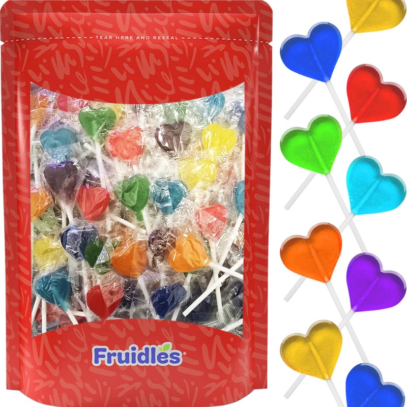 Fruidles Lollipops Mini Heart Shaped Flavored Delicious Lollipop, Individually Wrapped, 5G Lollipop (1200 Lollipops, Heart Flavo