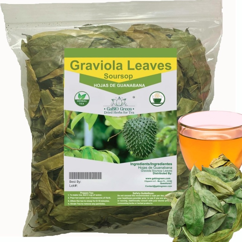 Gabio Green- Whole Soursop Leaves (+1/2 Pound /8.1 Oz) 670 + Leaves Aprox, Big Bag, Hojas De Guanabana, Tea Soursop, Resealable