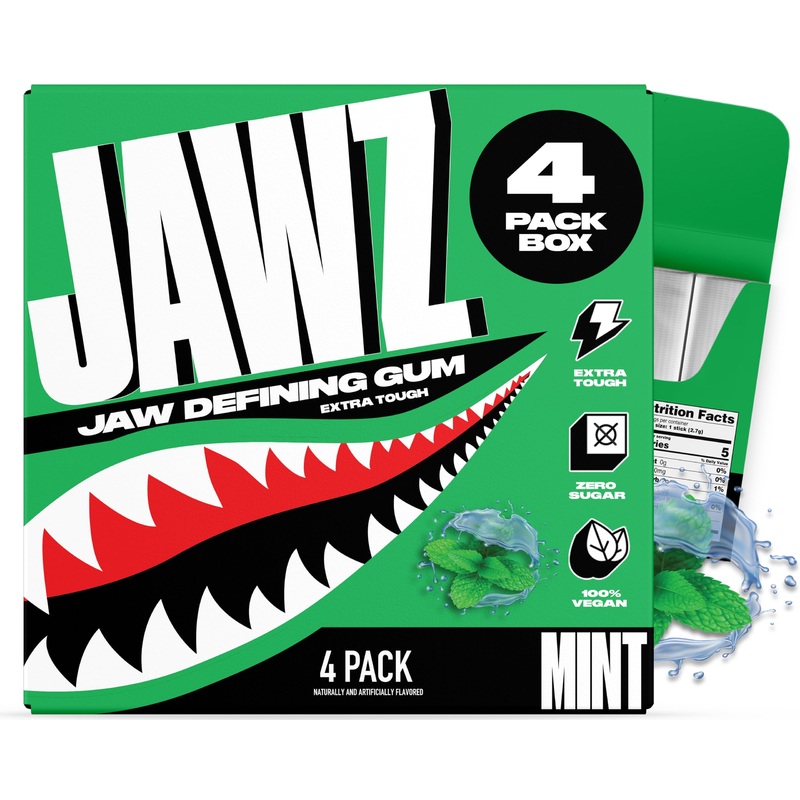 Jawz Gum Jawline Chewing Gum, 4 Pack Box, Mint, Face Slimming And Toning, Sugar Free