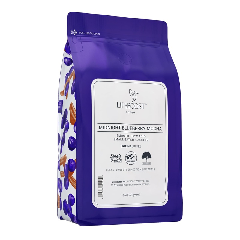 Lifeboost Midnight Blueberry Mocha Ground Coffee – Low Acid Single Origin Coffee – Non-Gmo Wild Blueberry Coffee Grounds Third P