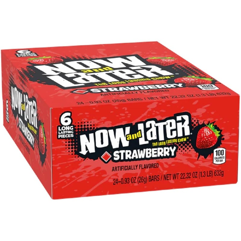 Now & Later Original Taffy Chews Candy, Strawberry, 0.93 Ounce Bar, Pack Of 24