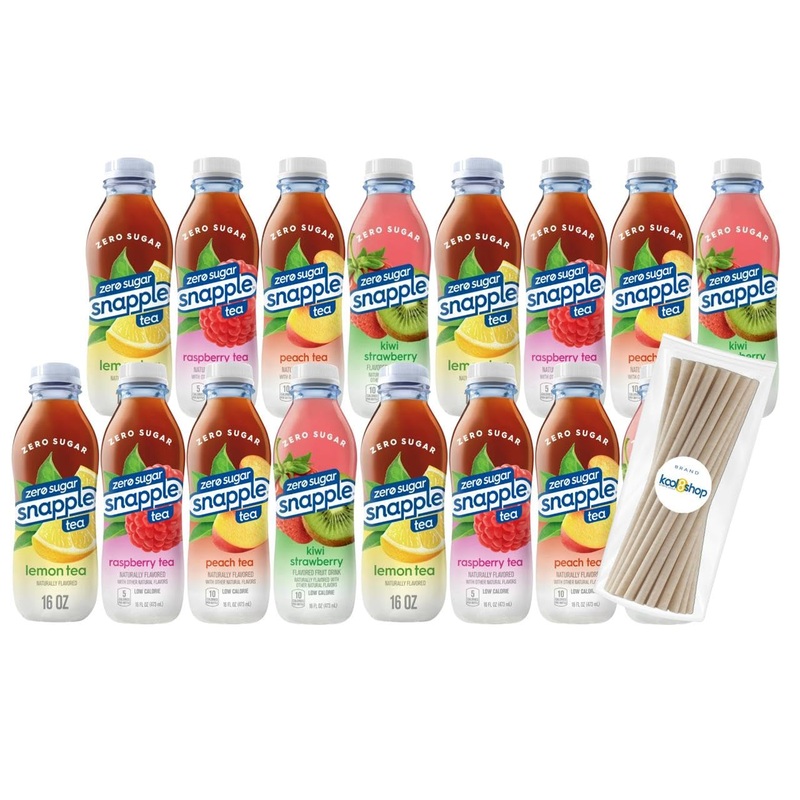 Snapple Zero Sugar Variety Collection All Natural Iced Tea 16 Fl Oz Plastic Bottles 16 Pack + 15 Sugarcane Disposable Straws By