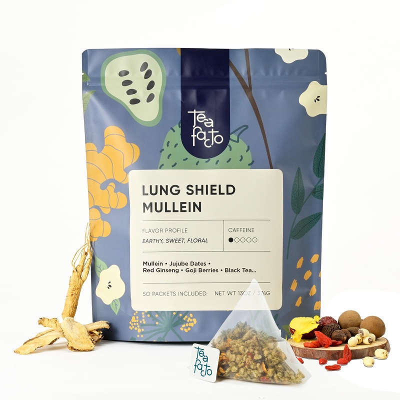 Tea Facto Lung Shield* Mullein Tea Bags – Whole Leaves Mullein Leaf Tea With 8 Herbs – 50 Bulk Packs
