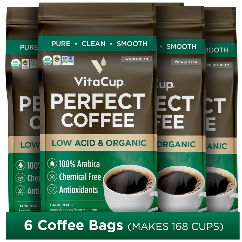 Vitacup Perfect Low Acid Coffee Beans, Usda Organic & Fair Trade, Mycotoxin Free, Dark Roast Guatemala Single Origin, Clean & Pu