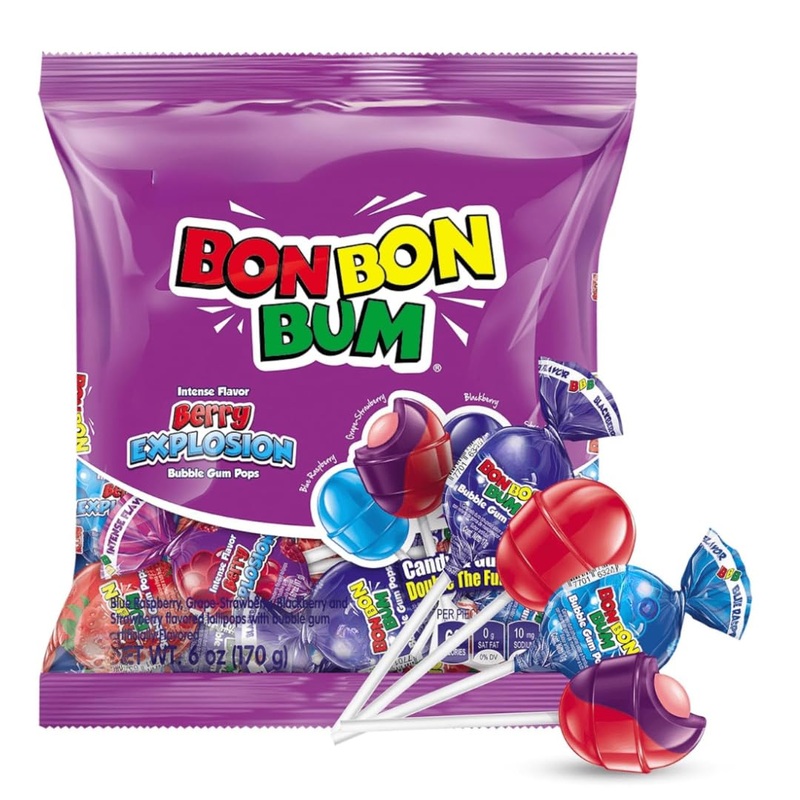 Bon Bon Bum – Fruity Lollipop With Bubble Gum Center – Perfect For Parties And Sharing (10 Pieces, Berry Explosion)