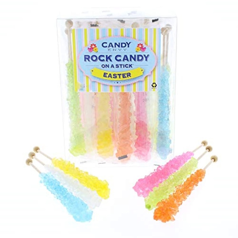 Candy Envy – Easter Rock Candy Sugar Sticks – 18 Individually Wrapped Treats – Pastel Colors