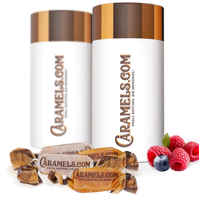 Caramels.Com | Raspberry Sorbet And Blueberry Pie | Soft Caramel | Duo Pack | Individually Wrapped