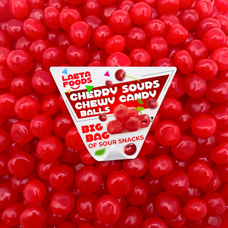 Cherry Sours | Chewy Red Candy | 1 Pound Bag | Sour Red Candy | Sour Cherry Balls | Cherry Sours Candy Balls | Aprox.150 Pieces