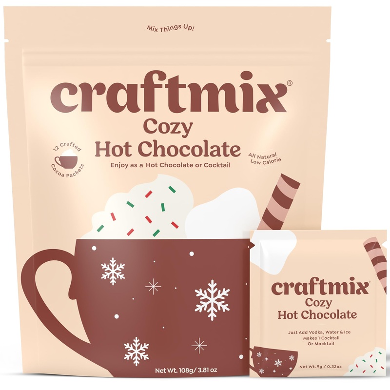 Craftmix Cozy Hot Chocolate Mix – 12 Individual Hot Cocoa Packets – Instant Hot Chocolate Drink – Made With Real Cocoa – Vegan,
