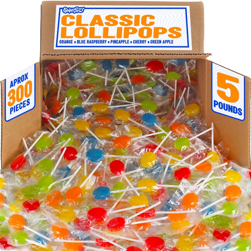 Flat Lollipops – 5 Pounds – Fruit Flavored Lollipops – Classic Bulk Suckers For Kids – Birthday Goodie Bag Favors