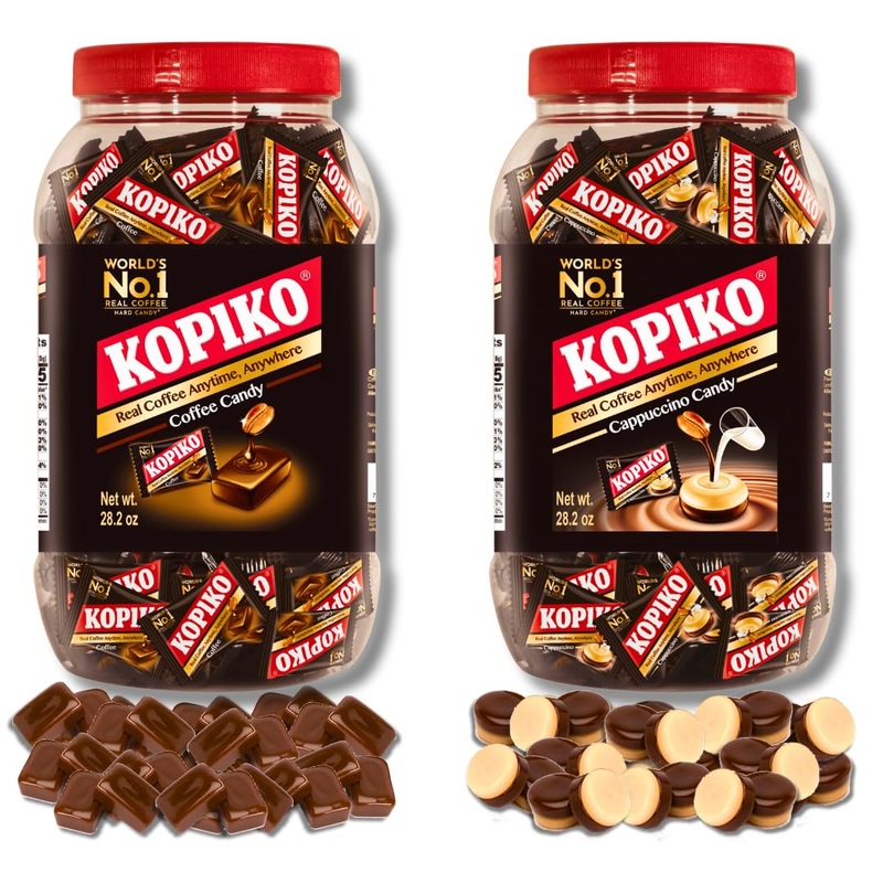 Kopiko Coffee And Kopiko Cappuccino Candy In Jar Variety Bundle Pack Of 2 (800G/28.2Oz Each)