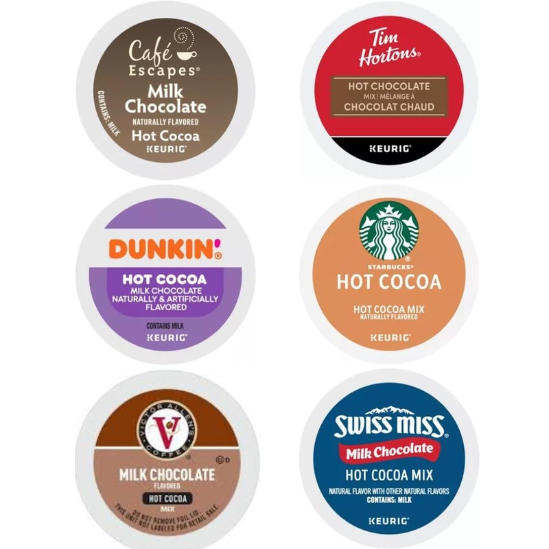 Milk Chocolate Hot Cocoa K-Cups Pods Variety Sampler. Includes Swiss Miss, Cafe Escapes, Starbucks, Tim Hortons, Victor Allen’S