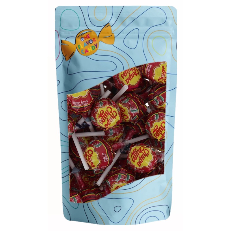 One Flavor Candy Chupa Chups Lollipop Lolli Pops Bulk In Resealable Bag (Cherry, Pack Of 20)