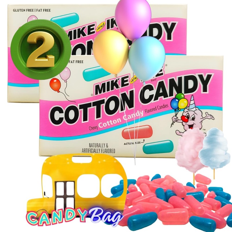 (Pack Of 2) Mike Ike Retro Candy – Pink And Blue Cotton Candy Flavor – Gluten Free – Fat Free – Comes With One Bus Resealable Zi