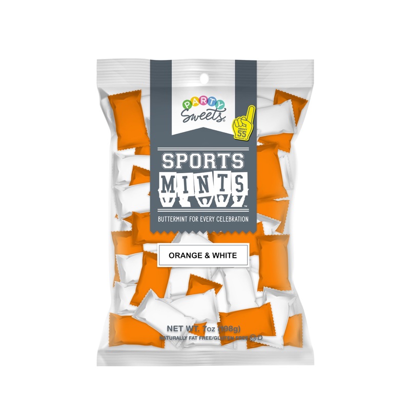 Party Sweets Orange And White Sports Mints By Hospitality Mints, Appx 300 Mints, 7-Ounce Bags (Pack Of 6)