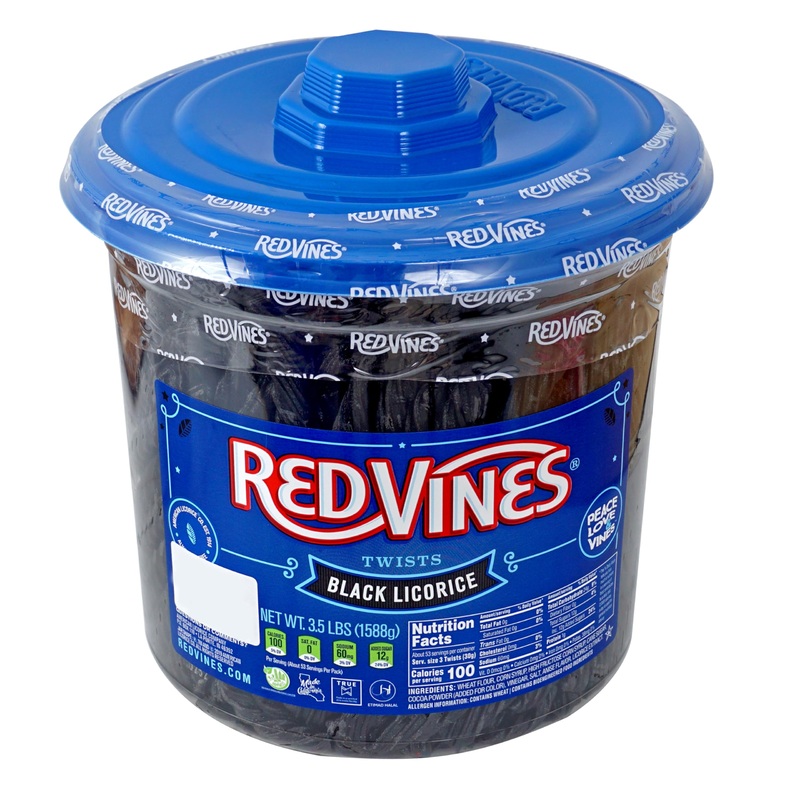 Redvines Licorice Twists, Black Licorice Flavor, 3.5 Pound Resealable Tub, Soft & Chewy Candy