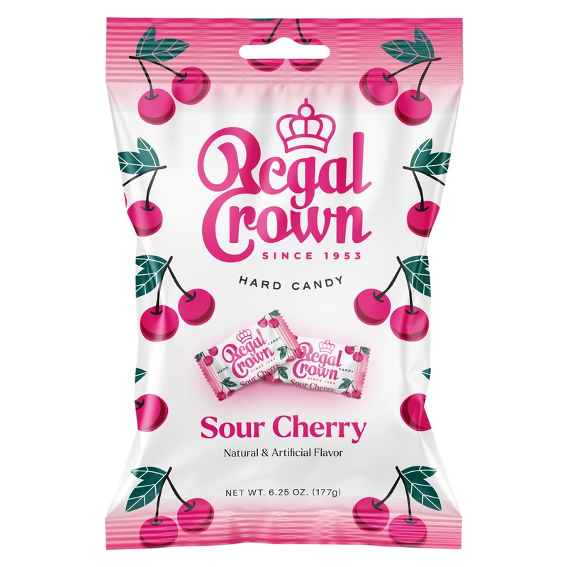 Regal Crown Sour Cherry, 6.25 Ounce Bag (Pack Of 1), Individually Wrapped Hard Sour Candy, The Hampton Candy Company