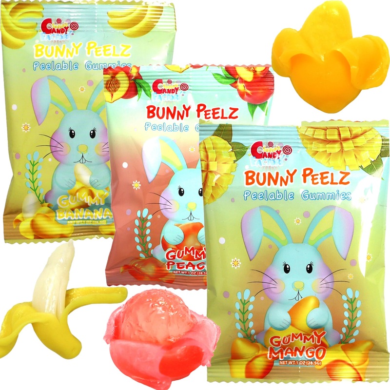 Sarah’S Candy Factory 3 Variety Peelable Gummy Candy, Mango, Peach, And Banana Flavors 1 Oz (18 Pack) Single Serve Snack Packs,