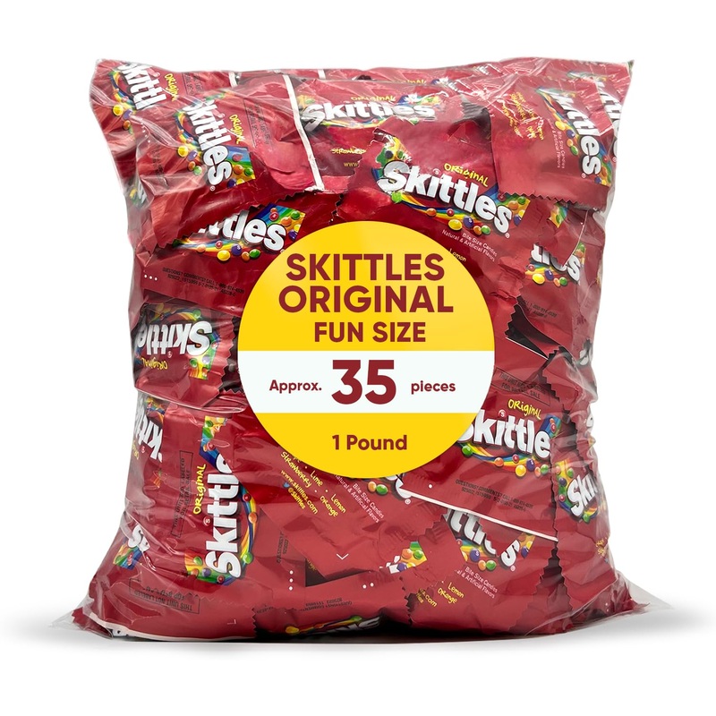 Skitles Original Fun Size Chewy Candy 1 Pound Approx 35 Pouches – Skitles Bulk Candy – Bite Size Skitles Candy With Natural & Ar