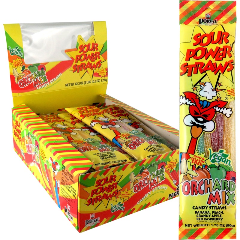 Sour Power Candy Straws, Orchard Mix, 1.75 Oz (Pack Of 24)