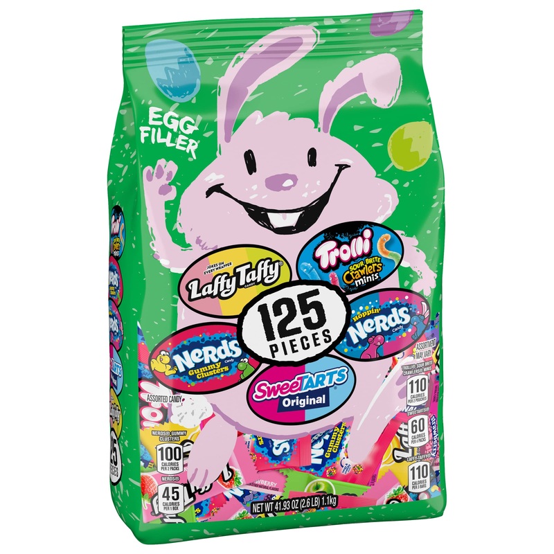Sweetarts, Trolli, Laffy Taffy & Nerds Easter Egg Filler Variety Bulk Bag, Springtime Easter Candy, 41.93 Oz (125 Individually W