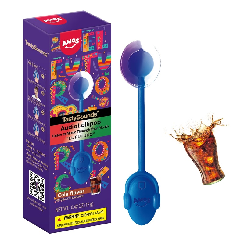 Amos Music Sugar-Free Lollipop Candy Suckers, Individually Wrapped Cola Flavor – Unique Gift, 1 Count