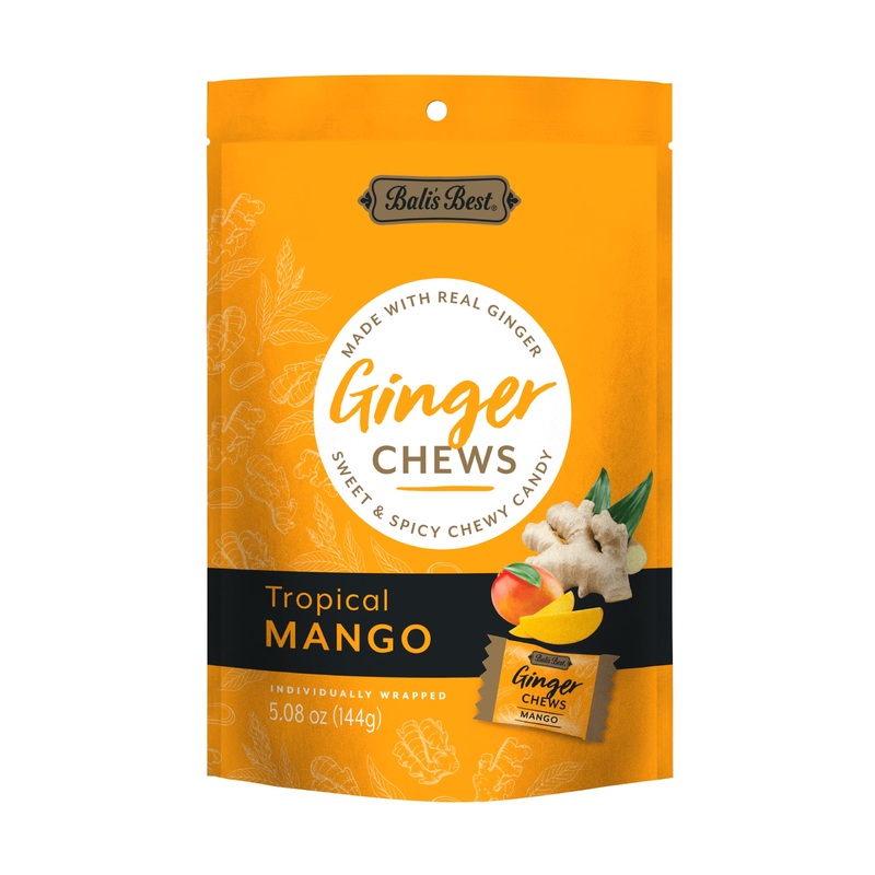 Bali’S Best Ginger Chews, Tropical Mango Flavor, 5.08 Oz, Individually Wrapped Soft Candy, Made With 100% Real Ginger, Digestive