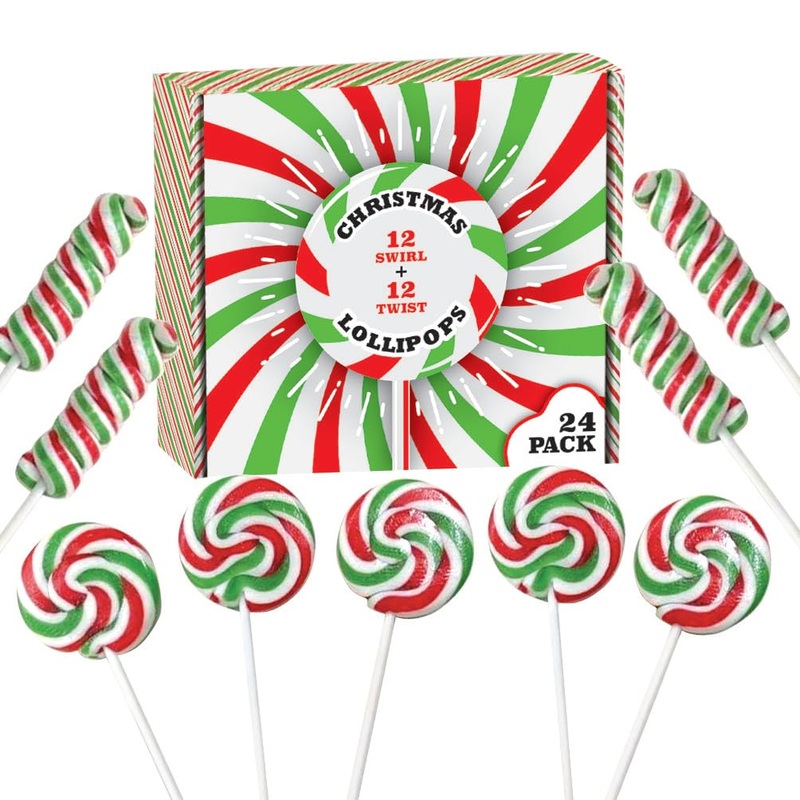 Christmas Candy Lollipops – 24 Holiday Suckers Individually Wrapped Bulk – 18G Swirl And 12G Twisty Pops