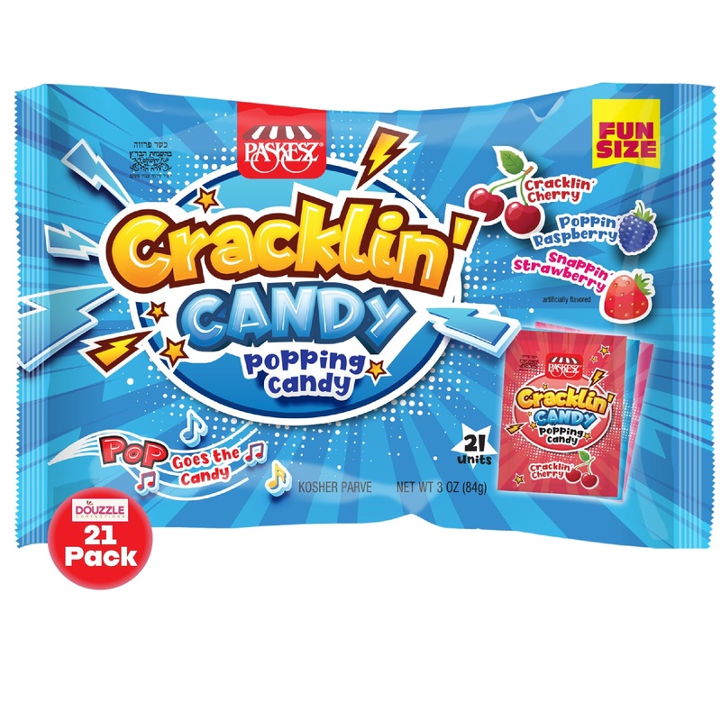 Douzzle Cracklin Popping Candy (21 Coount, Pack Of 1) Individually Wrapped Candies, Birthday Party Favors, Goodie Bags Stuffers,