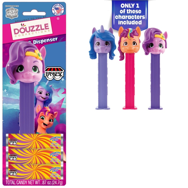 Douzzle Kosher Pez Candy & My Little Pony Dispenser + 3 Assorted Fruit Refills (Pack Of 1) Gluten Free, Kosher Parve, Usa Made