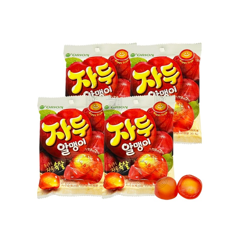 Fruit Peelable Candy – Plum Flavor 67G X 4Pack (268G/9.46Oz) Jelly Filled Gummies, Gluten Free Individually Wrapped Korean Snack