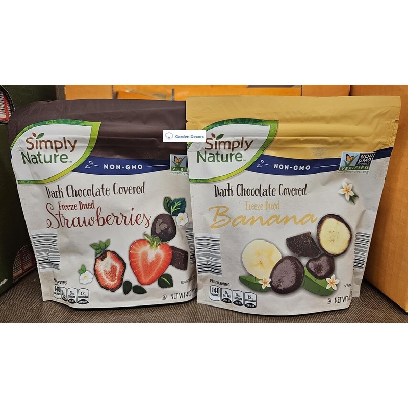 Generic Simply Nature Non-Gmo Dark Chocolate Covered Freeze Dried Strawberries And Banana 4Oz 113G (Two Bags), Full Size