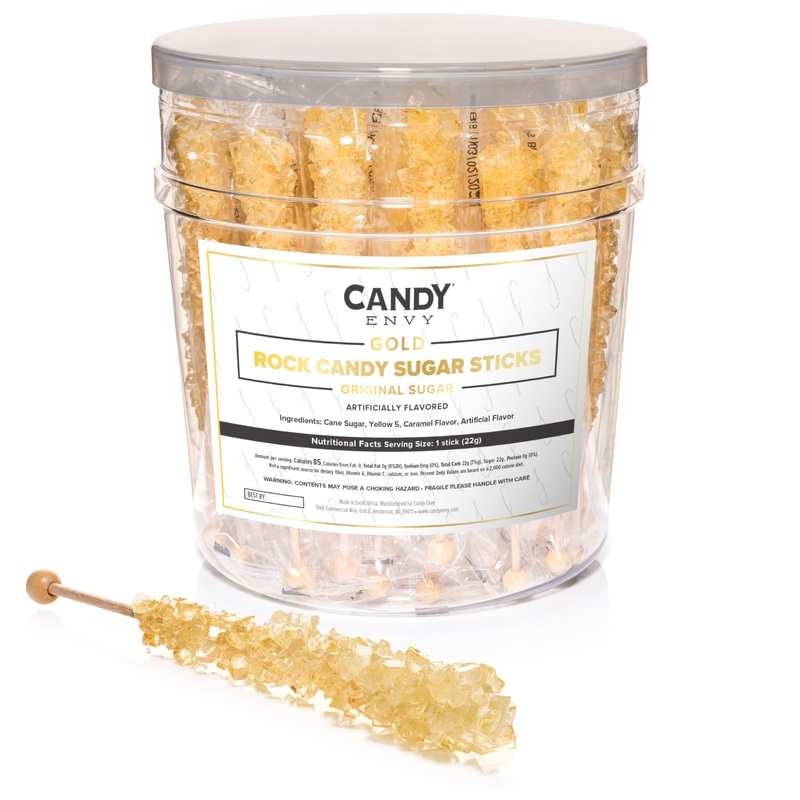 Gold Rock Candy Sugar Sticks – Original Sugar Flavored – 36 Individually Wrapped Candy Gold Party Favors