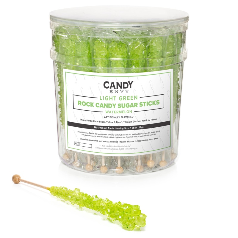 Light Green Rock Candy Sugar Sticks – Watermelon Flavored Candy – 36 Individually Wrapped Light Green Party Favors