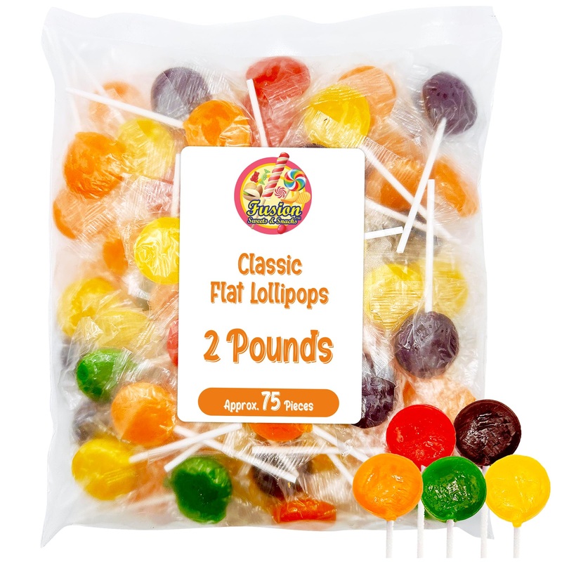 Lollipops Individually Wrapped – 2 Pound (About 75 Pcs.) Bulk Suckers For Kids – Classic Lollipops Bulk Flats -5 Assorted Fruit