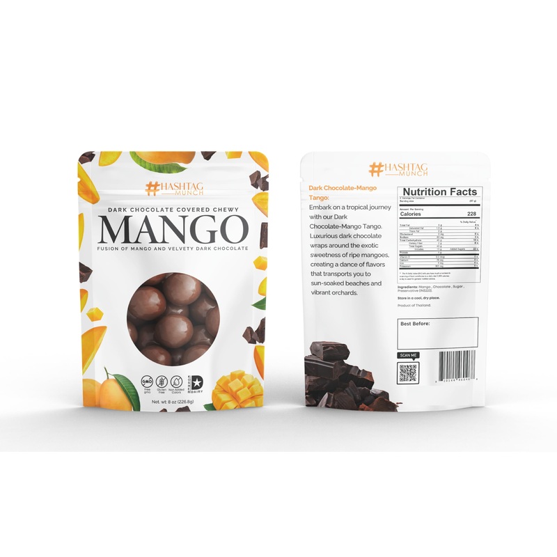 Premium Dark Chocolate Covered Ripe Juicy Wild Mango Balls Candy 8-Oz Bag Healthy Sweet Snack Made With Real Natural Fruit, Simp