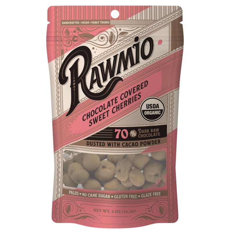 Rawmio Chocolate Covered Sweet Cherries – Organic, Raw, Vegan, 70% Dark Chocolate, 18 Packs, 2 Oz.