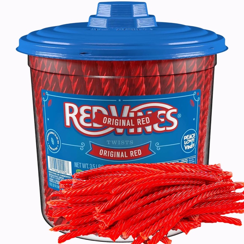 Redvines Original Red Licorice Twists, 3.5 Lb Jar, Original Red Licorice Twists, Soft And Chewy Licorice Candy Bulk, Fat Free, R