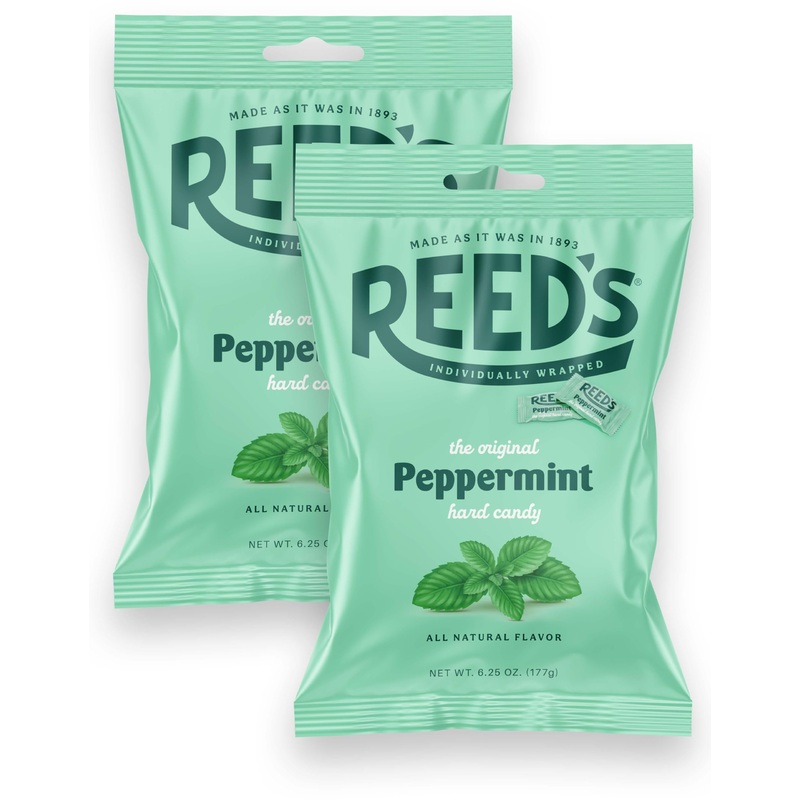 Reeds Peppermint Candy, 6.25Oz Bag (Pack Of 2) Individually Wrapped Peppermint Hard Candy, The Hampton Candy Company