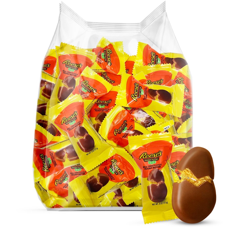 Reese Peanut Butter Eggs Snack Size 25 Pack – Easter Milk Chocolate Candy Individually Wrapped Treats For Egg Hunts & Basket Stu