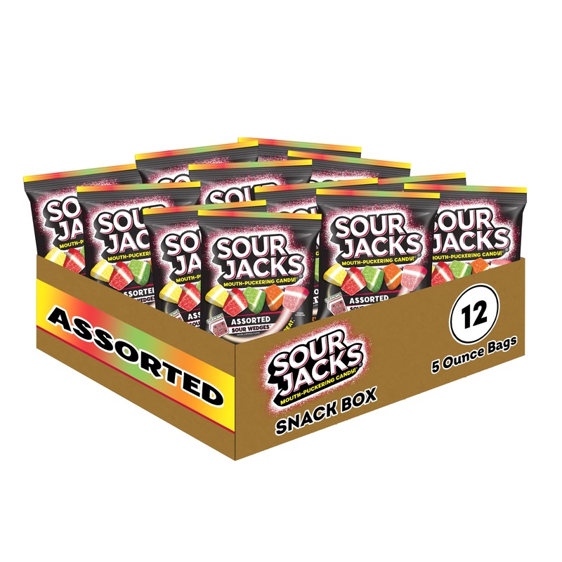 Sour Jacks, Sour Gummy Wedges, Assorted Fruit Flavored Candy, 5Oz Bag (12 Pack)