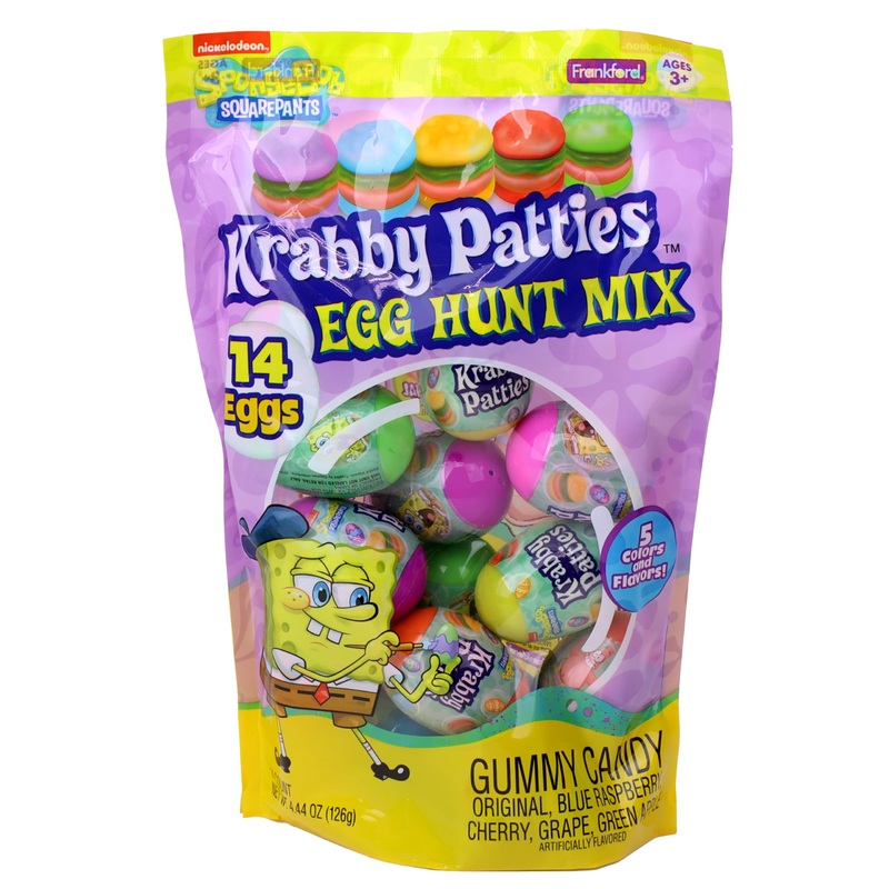 Spongebob Squarepants Gummy Candy Krabby Patty 14 Count Prefilled Plastic Easter Eggs Hunt Mix, 4.44 Ounce, For Kids Girls Boys