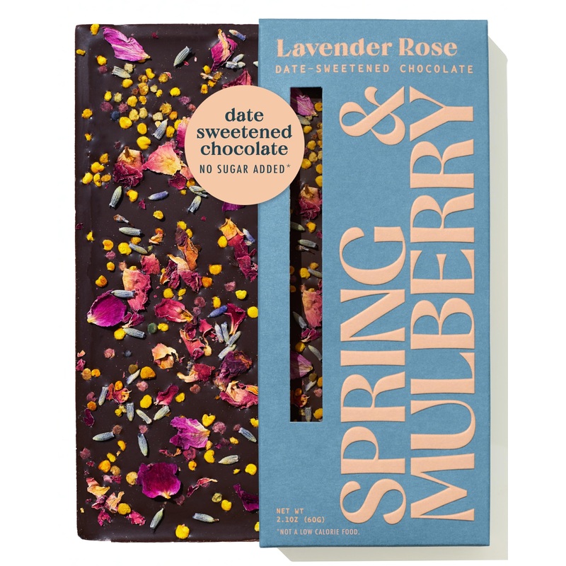 Spring & Mulberry Dark Chocolate Bars – Healthy Chocolate, Date-Sweetened – Lavender Rose 3 Pack